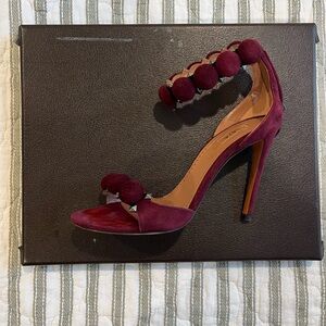 Alaïa Paris Burgundy Suede Pom Pom Ankle Strap Heels – Size 36.5 EU / 6.5 US